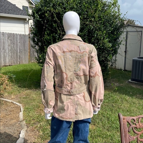 NWT Anthro Distressed Camouflage Boho Utility Military Denim Jacket - Picture 6 of 15